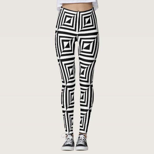 Geometrisches Schwarz-Weiß-Muster Leggings (Vorderseite)
