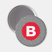 Geometrisches Schwarz-Weiß-Muster rotes Monogramm Magnet (Vorderseite/Rückseite)