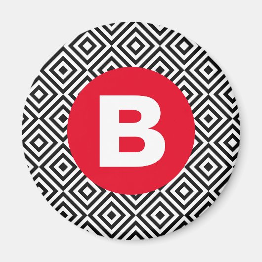 Geometrisches Schwarz-Weiß-Muster rotes Monogramm Magnet (Vorne)