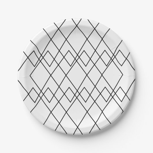 Geometrisches Schwarz-Weiß-Party Pappteller (Vorderseite)