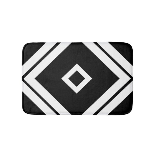 Geometrisches Schwarz-Weiß-Quadrat-Muster Badematte (Vorderseite)