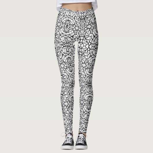 Geometrisches Schwarz-weißes Design abstrakte Legg Leggings (Vorderseite)