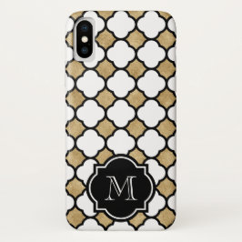 Geometrisches Schwarz-weißes Quatrefolienmonogramm Case-Mate iPhone Hülle