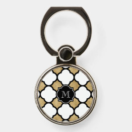 Geometrisches Schwarz-weißes Quatrefolienmonogramm Handy Ring