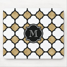 Geometrisches Schwarz-weißes Quatrefolienmonogramm Mousepad