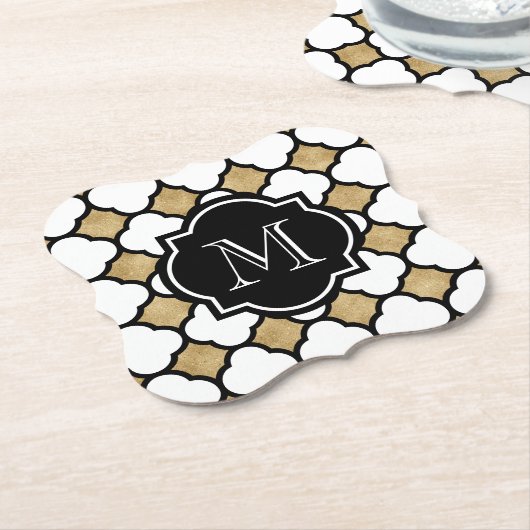 Geometrisches Schwarz-weißes Quatrefolienmonogramm Untersetzer (angewinkelt)
