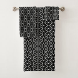 Geometrisches Schwarz-weißes und Silver Geometrism Badhandtuch Set