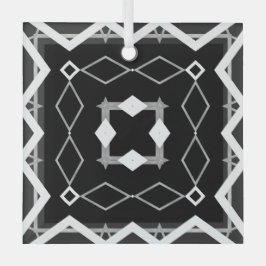 Geometrisches Schwarz-weißes und Silver Geometrism Ornament Aus Glas