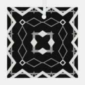 Geometrisches Schwarz-weißes und Silver Geometrism Ornament Aus Glas (Rückseite)