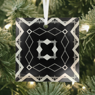 Geometrisches Schwarz-weißes und Silver Geometrism Ornament Aus Glas