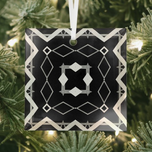 Geometrisches Schwarz-weißes und Silver Geometrism Ornament Aus Glas (Insitu)