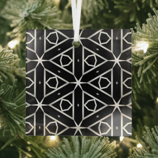 Geometrisches Schwarz-weißes und Silver Geometrism Ornament Aus Glas