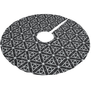 Geometrisches Schwarz-weißes und Silver Geometrism Polyester Weihnachtsbaumdecke
