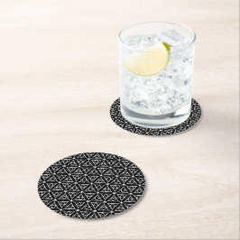 Geometrisches Schwarz-weißes und Silver Geometrism Runder Pappuntersetzer