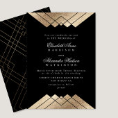 Geometrisches Schwarzes-Gold-Kalligrafie-Hochzeit Einladung