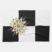 Geometrisches Schwarzes Gold und Weiß Mandala 2a Küchentuch (Horizontal)