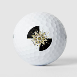 Geometrisches, schwarzes Gold und Weiß Mandalas Golfball