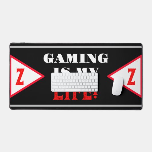 Geometrisches schwarzes Monogramm für Gamername Schreibtischunterlage (Tastatur & Maus)