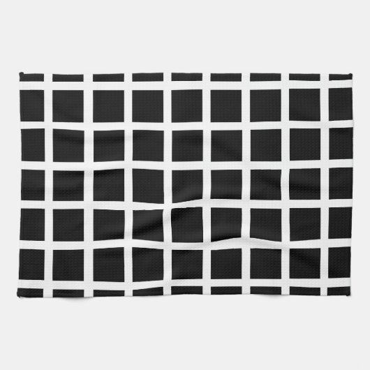 Geometrisches schwarzes Quadrat-Muster Geschirrtuch (Horizontal)