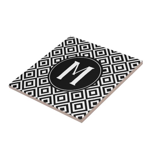 Geometrisches, schwarzes und weißes Monogramm-Must Fliese (Seite)