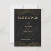 Geometrisches Schwarzgold-Monogramm Save the Date (Vorderseite)