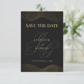 Geometrisches Schwarzgold-Monogramm Save the Date (Stehend Vorderseite)