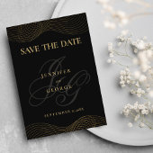 Geometrisches Schwarzgold-Monogramm Save the Date