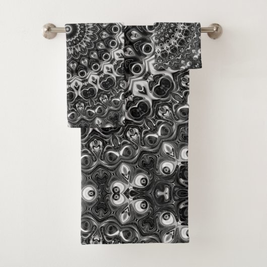 Geometrisches Schwarzweiß-Mandala Badhandtuch Set (Insitu)