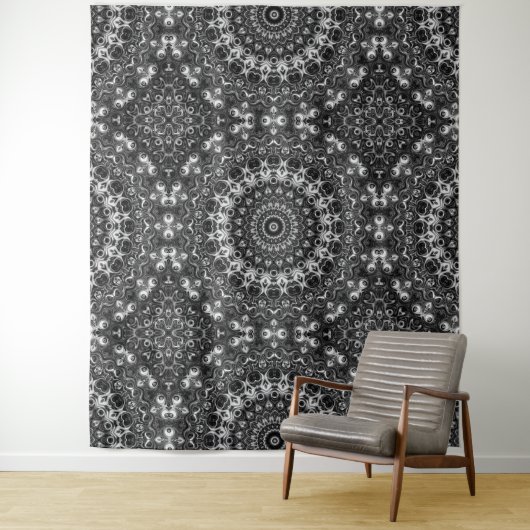 Geometrisches Schwarzweiß-Mandala Wandteppich (Beispiel)