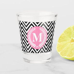 Geometrisches Schwarzweiss-Monogramm Schnapsglas