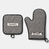 Geometrisches Schwarzweißmuster mit individuelle N Ofenhandschuh & Topflappen-Set (Vorderseite)