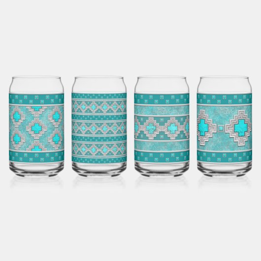 Geometrisches Set aus Südwesttürkissteinen Dosenglas (Vorderseite)