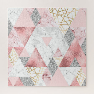 Geometrisches, silbernes Dreieck aus Gold, Marmorm Puzzle