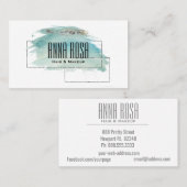 *~* geometrisches silbernes Türkis-Aquarell Girly Visitenkarte (Vorne/Hinten)