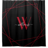 Geometrisches Skript für moderne schwarze Monogram Duschvorhang (Vorderseite)