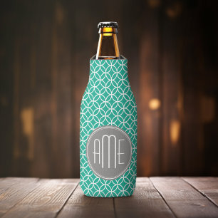 Geometrisches Smaragdmuster mit Monogrammen Flaschenkühler