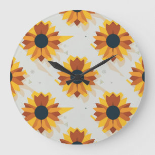 Geometrisches Sonnenblumenmuster Große Wanduhr