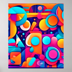 Geometrisches Spielfeld im farbenfrohen Chaos Poster