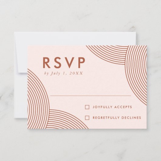 Geometrisches Spulen und Terracotta bei Hochzeit RSVP Karte (Vorderseite)
