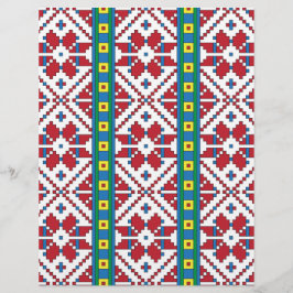 Geometrisches Stammmuster rot, blau und weiß mit S Briefkopf