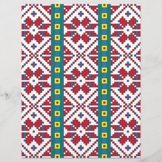 Geometrisches Stammmuster rot, blau und weiß mit S Briefkopf (Vorderseite)