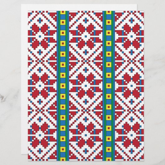 Geometrisches Stammmuster rot, blau und weiß mit S Briefkopf (Vorne/Hinten)