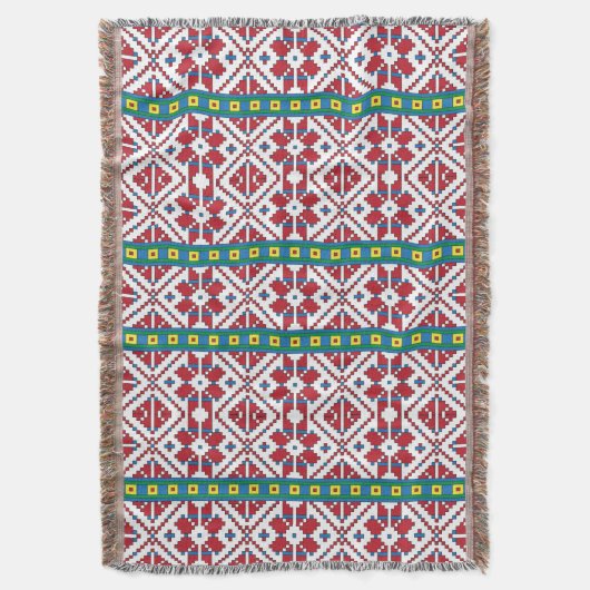 Geometrisches Stammmuster rot, blau und weiß mit S Decke (Vorderseite Vertikal)