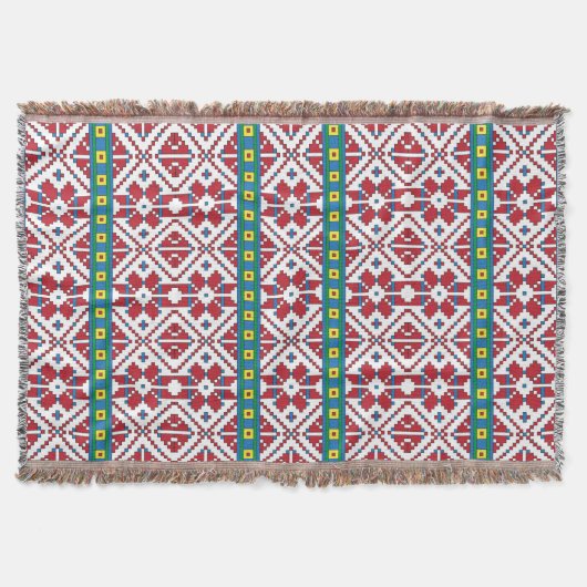 Geometrisches Stammmuster rot, blau und weiß mit S Decke (Vorderseite)