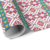 Geometrisches Stammmuster rot, blau und weiß mit S Geschenkpapier (Rolleneckpunkt)