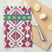 Geometrisches Stammmuster rot, blau und weiß mit S Geschirrtuch (Viertel Falte)