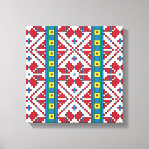 Geometrisches Stammmuster rot, blau und weiß mit S Leinwanddruck