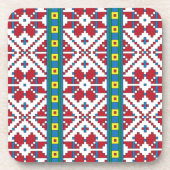 Geometrisches Stammmuster rot, blau und weiß mit S Untersetzer (Vorderseite)