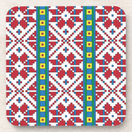 Geometrisches Stammmuster rot, blau und weiß mit S Untersetzer