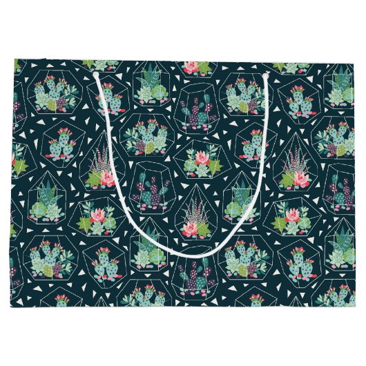 Geometrisches Succulents-Muster Große Geschenktüte (Rückseite)